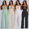 High waisted design woven style suspender sleeveless loose straight tube jumpsuit