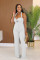 High waisted design woven style suspender sleeveless loose straight tube jumpsuit
