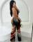 New oil painting style women's sexy backless hanging neck deep V jumpsuit