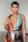 New oil painting style women's sexy backless hanging neck deep V jumpsuit
