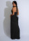 Women's hollow out design sleeveless hanging neck tight fringe jumpsuit long skirt