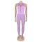 Women's two-piece set, deep V-neck sleeveless tight vest, pocket mesh pants, workwear style set