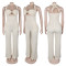 High waisted design woven style suspender sleeveless loose straight tube jumpsuit