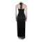 Women's hollow out design sleeveless hanging neck tight fringe jumpsuit long skirt
