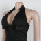 Women's two-piece set, deep V-neck sleeveless tight vest, pocket mesh pants, workwear style set