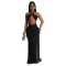 Women's hollow out design sleeveless hanging neck tight fringe jumpsuit long skirt