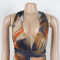 New oil painting style women's sexy backless hanging neck deep V jumpsuit