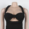 High waisted design woven style suspender sleeveless loose straight tube jumpsuit