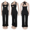 High waisted design woven style suspender sleeveless loose straight tube jumpsuit