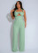 High waisted design woven style suspender sleeveless loose straight tube jumpsuit