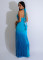 Women's hollow out design sleeveless hanging neck tight fringe jumpsuit long skirt