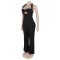 High waisted design woven style suspender sleeveless loose straight tube jumpsuit