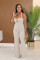 High waisted design woven style suspender sleeveless loose straight tube jumpsuit