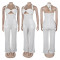 High waisted design woven style suspender sleeveless loose straight tube jumpsuit