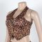 Button neck top elastic waist pants leopard print two-piece set