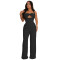 High waisted design woven style suspender sleeveless loose straight tube jumpsuit