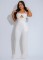High waisted design woven style suspender sleeveless loose straight tube jumpsuit