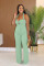 High waisted design woven style suspender sleeveless loose straight tube jumpsuit