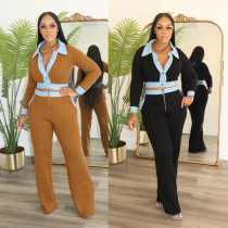 Sexy single breasted slim fit retro Polo slim fit knit sweater long pants two sets