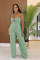 High waisted design woven style suspender sleeveless loose straight tube jumpsuit