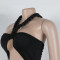 Women's hollow out design sleeveless hanging neck tight fringe jumpsuit long skirt