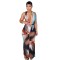 New oil painting style women's sexy backless hanging neck deep V jumpsuit