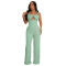 High waisted design woven style suspender sleeveless loose straight tube jumpsuit
