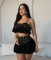 Women's off shoulder camisole top, high waisted short skirt set