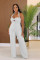 High waisted design woven style suspender sleeveless loose straight tube jumpsuit