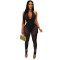 Women's two-piece set, deep V-neck sleeveless tight vest, pocket mesh pants, workwear style set