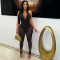 Women's two-piece set, deep V-neck sleeveless tight vest, pocket mesh pants, workwear style set