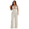 High waisted design woven style suspender sleeveless loose straight tube jumpsuit
