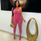Women's two-piece set, deep V-neck sleeveless tight vest, pocket mesh pants, workwear style set