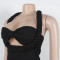 High waisted design woven style suspender sleeveless loose straight tube jumpsuit