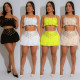 Women's off shoulder camisole top, high waisted short skirt set