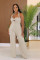 High waisted design woven style suspender sleeveless loose straight tube jumpsuit