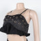 Women's off shoulder camisole top, high waisted short skirt set