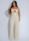 High waisted design woven style suspender sleeveless loose straight tube jumpsuit