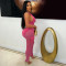Women's two-piece set, deep V-neck sleeveless tight vest, pocket mesh pants, workwear style set