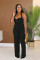 High waisted design woven style suspender sleeveless loose straight tube jumpsuit