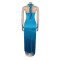 Women's hollow out design sleeveless hanging neck tight fringe jumpsuit long skirt
