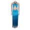 Women's hollow out design sleeveless hanging neck tight fringe jumpsuit long skirt