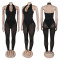 Women's two-piece set, deep V-neck sleeveless tight vest, pocket mesh pants, workwear style set