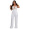 High waisted design woven style suspender sleeveless loose straight tube jumpsuit