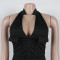 Women's two-piece set, deep V-neck sleeveless tight vest, pocket mesh pants, workwear style set