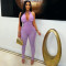 Women's two-piece set, deep V-neck sleeveless tight vest, pocket mesh pants, workwear style set