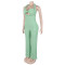 High waisted design woven style suspender sleeveless loose straight tube jumpsuit