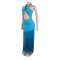 Women's hollow out design sleeveless hanging neck tight fringe jumpsuit long skirt