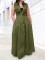 Women's casual fashion solid color shirt collar sleeveless single breasted dress mid length