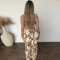 Cross border women's two-piece sleeveless vest, high waisted pants, floral print set